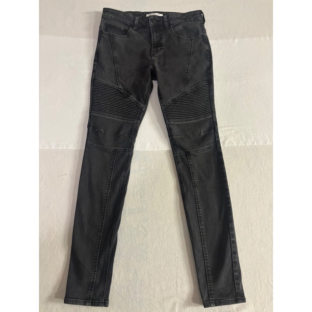 PacSun Mens Stacked Skinny Biker Jeans Black Moto Ribbed Denim Pants 30x32